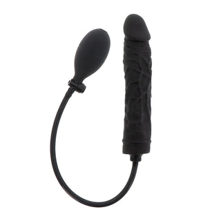Uppblåsbar svart dildo med handpump och realistisk form för justerbar storlek