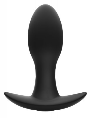 Anos Vibrerande Buttplug är en svart silikonplugg med en slät, lökformad form med en utsvängd bas, perfekt för anala lekar.