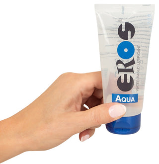 EROS Aqua Vattenbaserat Glidmedel, en tub med vattenbaserat glidmedel med blå kork.
