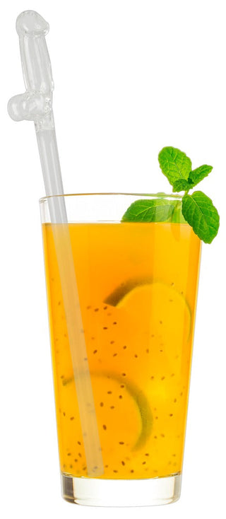 Ett glas apelsinjuice med lime, mynta och ett Penisformade Glasstrån 4-pack novelty sugrör för en rolig och miljövänlig twist.