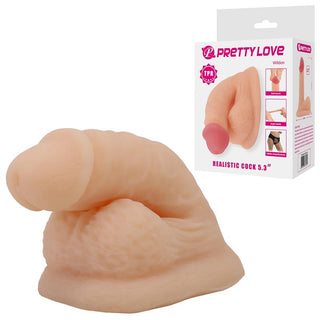 Kompakt, realistisk dildo i TPE med pung, beige färg och ådrad design, längd 13 cm.