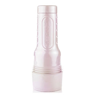 En vit Fleshlight i plast, Lana Rhoades Anal, står upprätt mot en vit bakgrund.