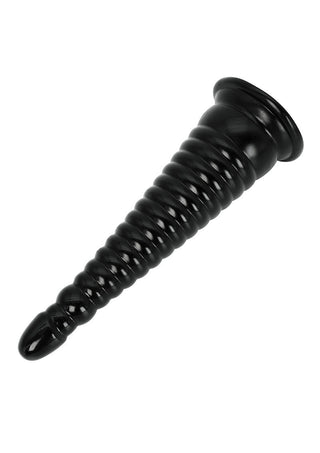 Desire Extreme Anal Cone XXL är ett svart, spiralformat verktyg tillverkat av kroppssäker PVC. Dess smala spets och breda, räfflade topp liknar en långsträckt kon, vilket tyder på att den kan användas som en analplugg eller insättningsanordning.