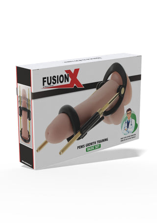 Fusion X Basic penisförlängare i vit plast med justerbar draganordning och ergonomisk design.
