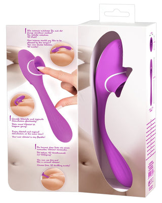 Upptäck 2 Funktion Vibrator Med Tunga - 22 cm, elegant förpackad med intuitiva knappkontroller för enkel användning. Denna lila silikonvibrator är designad för maximal njutning, och kombinerar sakkunnigt G-punktsinriktning med förbättring av klitorisstimulering.