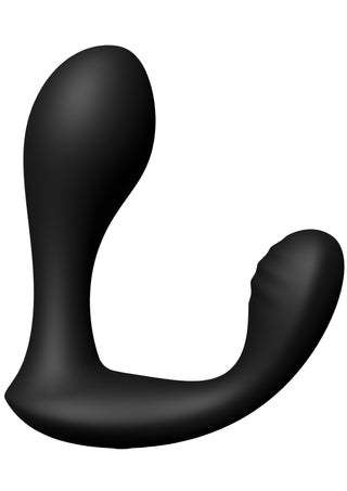 Svart silikonvibrator för prostata med böjd form och två rundade ändar, fjärrstyrd.