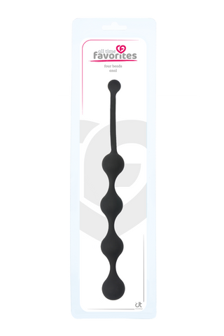 Analpärlor i silikon från Dreamtoys: fyra svarta runda pärlor på en 24 cm lång flexibel snodd.