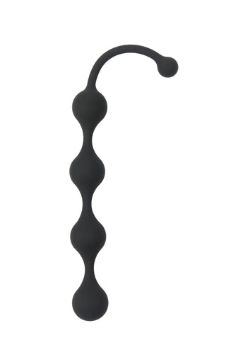 Svarta analpärlor av silikon, 24 cm, på en flexibel stång med ett rundat handtag.