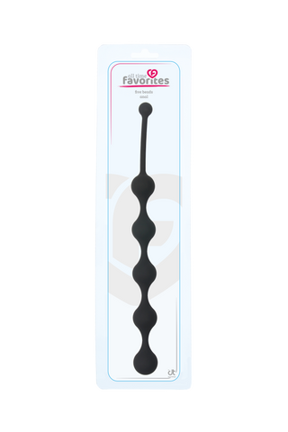 Svarta analpärlor av silikon med fem kulor på en 28 cm lång, flexibel stång.