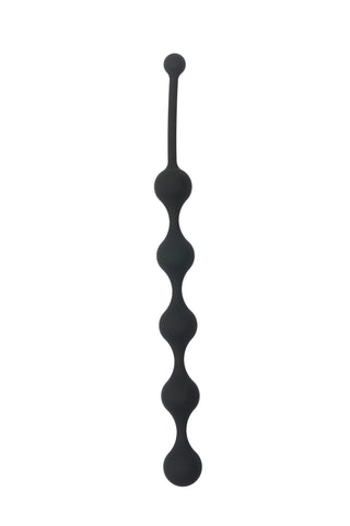 Svarta analpärlor av silikon, 28 cm, med en flexibel skaft och en dragring.