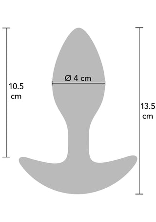 Grå silikonanalplugg, tyngd, cylindrisk form, cirka 13,5 cm hög och 4 cm i diameter.
