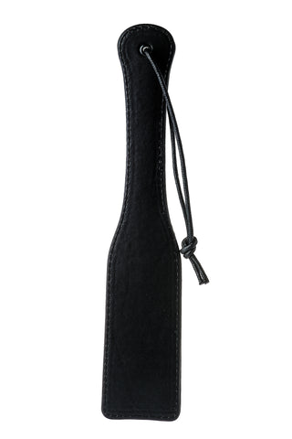 Blaze Svart – 32 cm lång paddel i svart läder med rundat handtag och handledsrem.