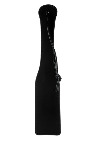 Blaze Svart – 32 cm lång paddel i svart läder med rundat handtag och smalt handledsband.