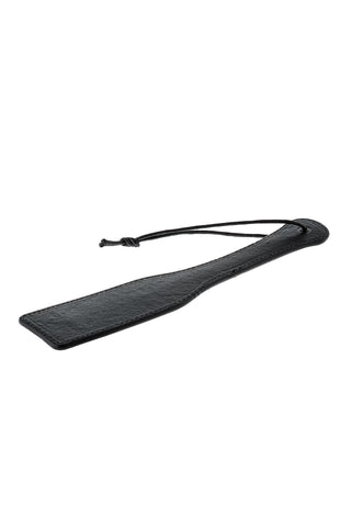 Svart läderpaddel, 32 cm, med ett knutet handledsband.