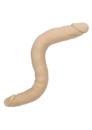 Beige silikondildo med två ändar, 30,5 cm, flexibel utformning.