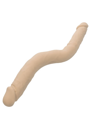Beigefärgad dildo på 30,5 cm med två ändar och en flexibel, strukturerad yta.