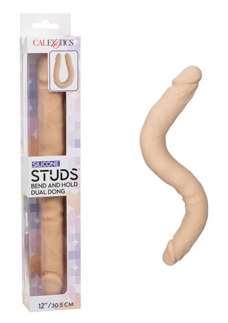Beige silikondildo, 30,5 cm, med två ändar och böjbar.