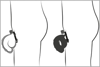 Illustration av tre abstrakta mänskliga profiler i en minimalistisk stil. Två profiler har cykellås som hjärnor; mitten är upplåst och den högra är låsbaren. Designen, inspirerad av Black Velvets Kyskhetsbur, kontrasterar mot den vita bakgrunden, vilket ger djup till scenen.