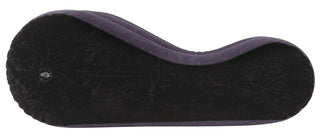 Uppblåsbar sexkudde i blått sammetstyg med ergonomisk kilformad design.