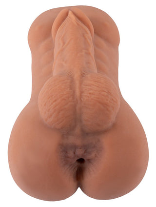 Analmasturbator i silikon i form av en man, i hudfärg, med realistiska detaljer, avbildad mot en vit bakgrund.
