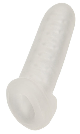 Rebel Penissleeve Med Kulring är en genomskinlig silikonhylsa med en rundad sluten spets och utsvängd öppen bas, perfekt för subtil penisförstoring.