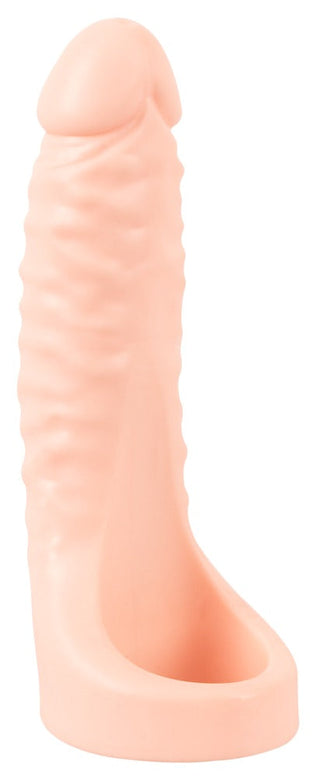 Double Fucker Med Vibration är en nyhet för vuxna med fallisk form, med en ihålig bas och texturerad yta för dubbel stimulering, visad på en vit bakgrund.