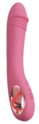 Slim G-Spot Vibrator Rose är en rosa, böjd vibrator med en räfflad spets och ett elegant metalliskt ringhandtag. Den är tillverkad av lyxigt mjukt silkeslensilikon och är vattentät för mångsidig användning.