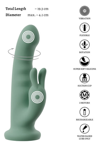 LUVIO Soft Rotating Rabbitvibrator i mjuk grön silikon med roterande funktion, flexibla inställningar, kraftfulla vibrationer och uppladdningsbar design.