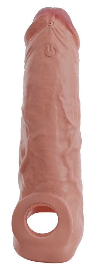 Vibro Sleeve med Ballring är en realistisk, köttfärgad silikondildo med en cirkulär bas och strömknapp, som ger ökad njutning och bekväma fjärrstyrda sensationer.