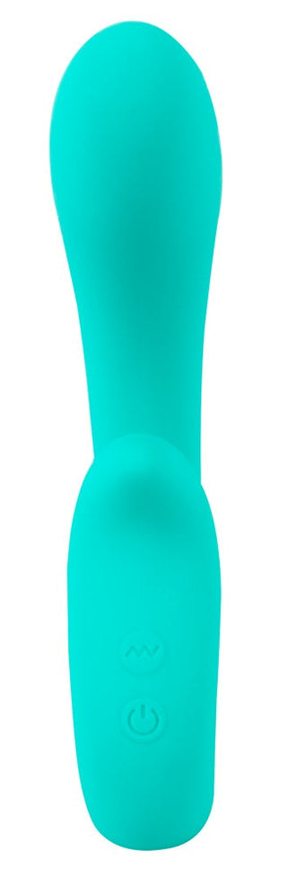 NAIRA Dual Heads Vibrator i turkos har rundad topp, dubbeländad design och två kontrollknappar på handtaget. Upplev 10 vibrationslägen för varierad njutning.