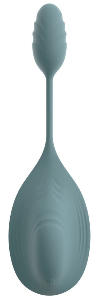 Sittvibrator i tealfärgad silikon med rundad bas och texturerad, bladformad spets på en smal hals.