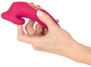 En rosa Oral Fun Sucking Tungvibrator i silikon med en böjd design, mot en vit bakgrund.