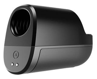 Arcwave Ion 2 Masturbator är en elegant, svart, cylindrisk enhet med knappar och en öppning i ena änden. Den visar upp den innovativa Pleasure Air-teknologin och visas på en vit bakgrund.