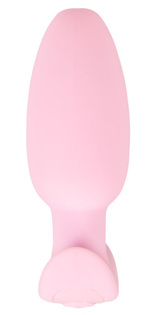 Cuties Mini Vibrating Plug är en rosa buttplug i silikon med en rundad, slät form, perfekt för analplugg nybörjare, visas mot en vit bakgrund.