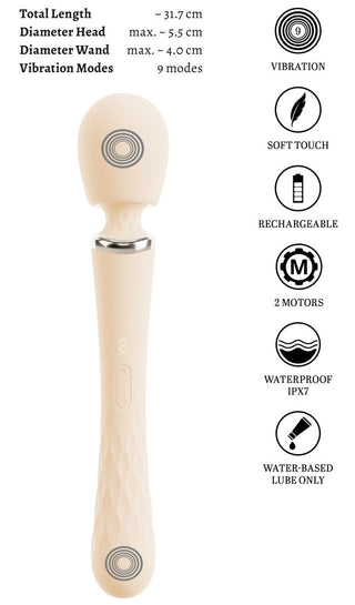 Beige Taviro stavmassageapparat med en slät, vattentät silikonkropp och uppladdningsbar design.