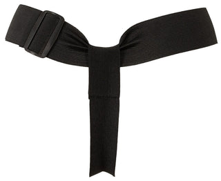 Svart strap-on-sele i konstläder med en fastsatt ”Rabbit”-vibrator, avbildad mot en enfärgad vit bakgrund.