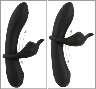 Svart silikon Duo Vibrator Couples Choice med flexibel fjärilsformad design, visas från flera vinklar.