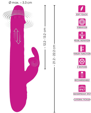 Rosa kaninvibrator med roterande kulor och stötfunktioner.