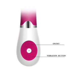 Pretty Love Vibe Daniel vibrator i rosa silikon med böjt handtag och rosa och vita kontrollknappar avsedd för stimulering av G-punkten.