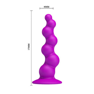 Analplugg i lila silikon, 17 cm lång med utsvängd bas och slät, avsmalnande design, mäter 170 mm x 40 mm.