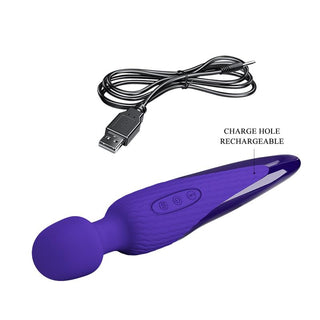 PrettyLove Anthony Wand har ett strukturerat handtag, lugnande värmefunktion, USB-laddning och ett märkt laddningshål; njut av avslappnande vibrationslägen för en personlig massageupplevelse.