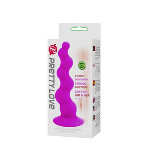 Analplugg i lila silikon, 17 cm, med avsmalnande design och utsvängd bas, presenteras i vit och lila förpackning.