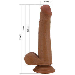 Brun realistisk dildo, 22 cm lång, 4 cm bred, med en glidande huddesign och en robust sugkoppsbas.