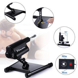 Hismith Premium Sexmaskin 3 - APP, med en justerbar svart maskin med appbaserade kontroller, visar en användare som kopplar av i bakgrunden.