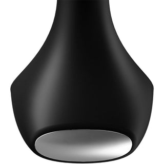 Närbild av en modern svart taklampa med en slät, böjd design som påminner om Satisfyer Backdoor Lover, med en reflekterande undersida.