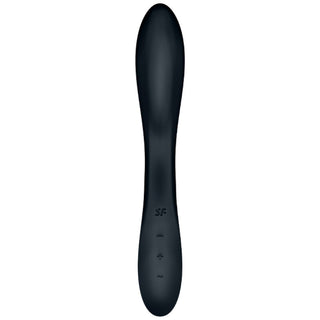 Upptäck Satisfyer Rrrolling Pleasure Black-vibratorn, med en elegant, böjd design för optimal g-punktsstimulering. Dess intuitiva kontrollknappar gör den idealisk för att para ihop med vattenbaserat smörjmedel för att förbättra din upplevelse.