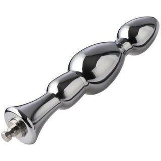 Hismith Analdildo Tillbehör har en metallisk, reflekterande design med flera glödlampor med en gängad bult vid basen, vilket visar precisionen hos KlicLok-systemet mot en orörd vit bakgrund.