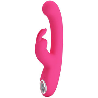 Pretty Love Lamar är en rosa dubbelverkande vibrator gjord av medicinskt silikon, med en böjd design och en kaninformad klitorisstimulator för förbättrad G-punktsstimulering. USB uppladdningsbar för bekvämlighet.