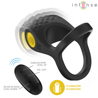 Intense Alex Dubbel Vibratorring är en svart, uppladdningsbar ring med fjärrkontroll och flera vibrationsinställningar - perfekt för par.