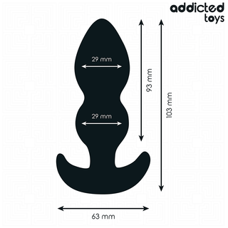 Svart analplugg i silikon med lätt avsmalnad form, rundad topp och bred bas, cirka 10 cm lång, från Addicted Toys.